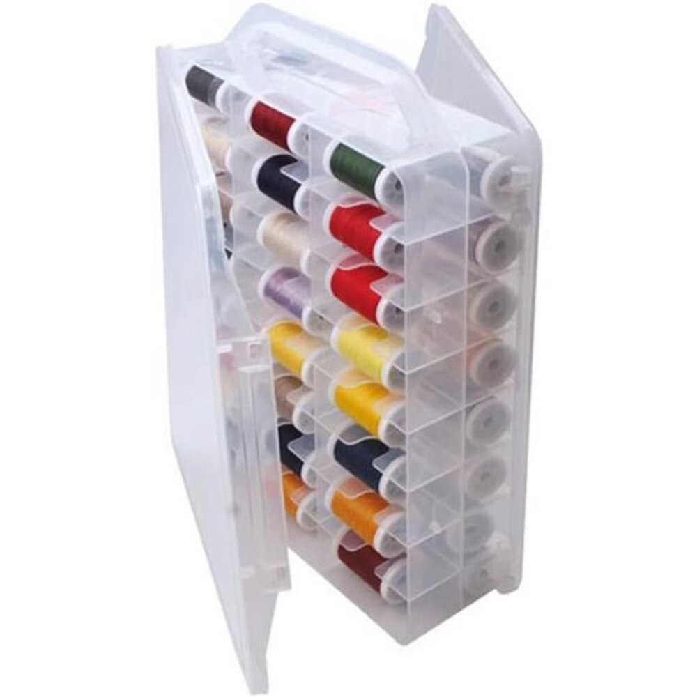 46 Grids Sewing Organizer, Double Sided Thread Box Storage, Portable Clear
